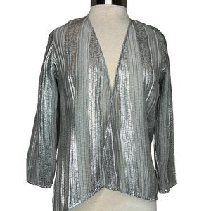 Chic's Blouse Silver Women's Size 00 US XS2 Open Front Long Sleeve Sparkly Made